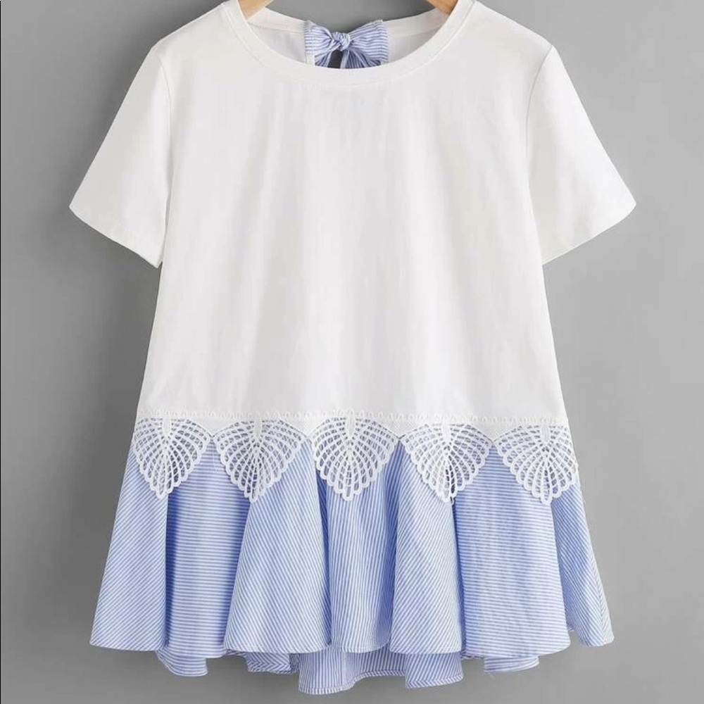 Shein seersucker peplum short-sleeve top